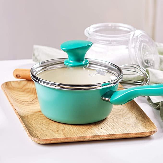 GreenPan Rio Collection Ceramic Nonstick Sauce Pan with Lid - Turquoise