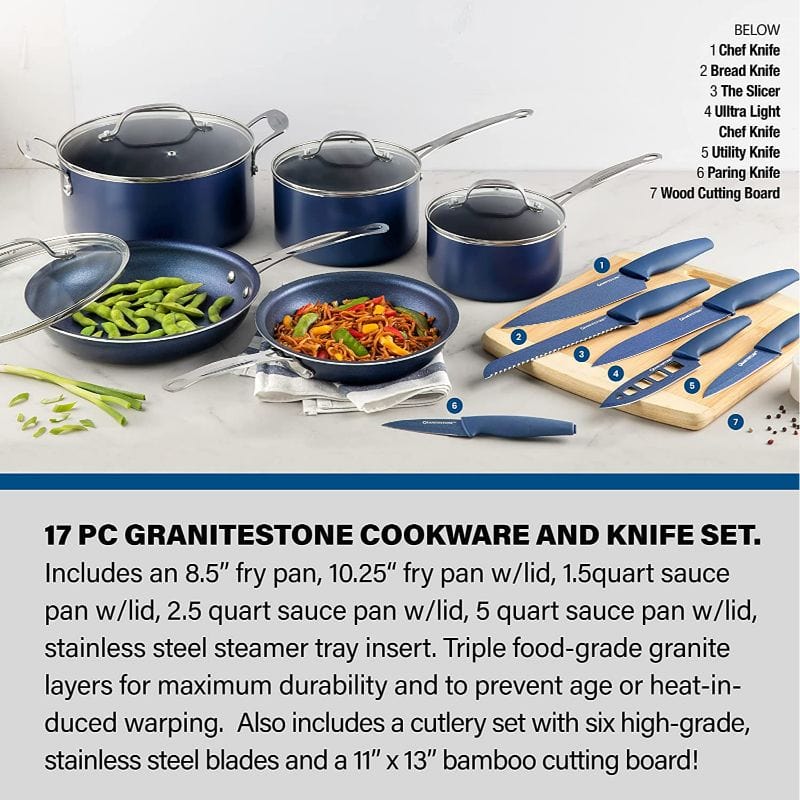 Granitestone Blue 10 Piece Ultra Nonstick Durable Pots and Pans