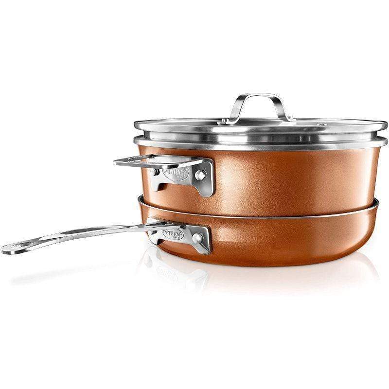 Gotham Steel Stackable Pots and Pans Stackmaster 10 Piece Cookware Set with  Ultra Nonstick Cast Texture Ceramic Coating, Copper