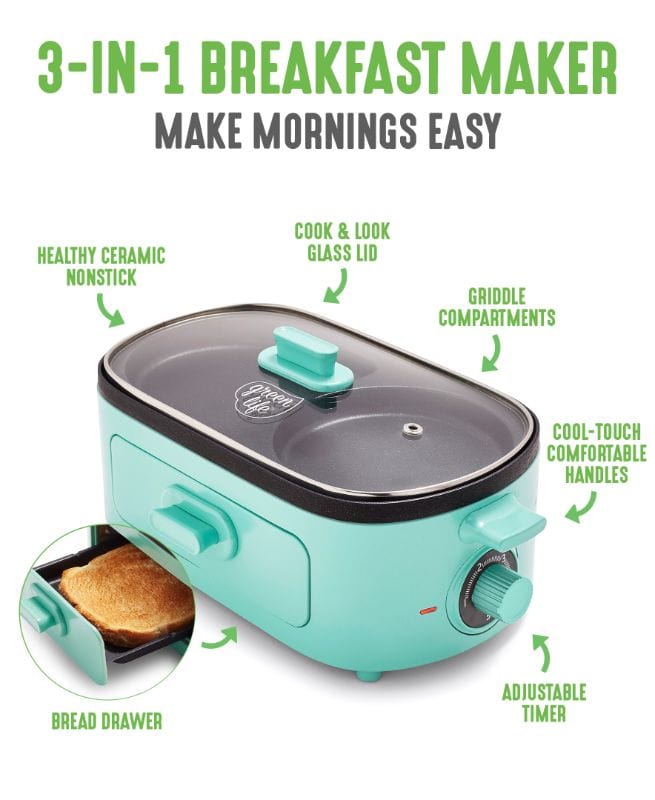 GreenLife Healthy Non-Stick Electric Griddle, Teal 