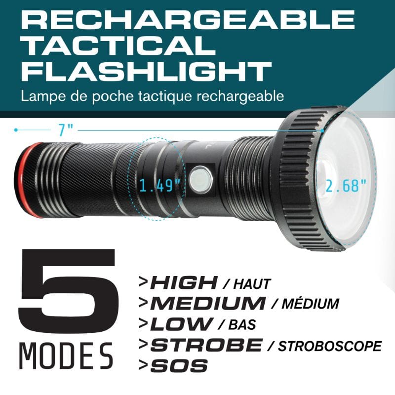 Lampe de poche tactique Led, Super Bright Rechargeable (batterie